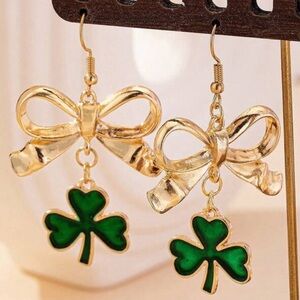 Gold Bow Lucky Clover Earrings